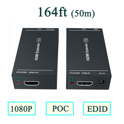 Steetek HDMI-Extender 1080p@60Hz, 3D, über ein einzelnes Cat5e/Cat6/Cat 7-Kabel, Full HD unkomprimierte Übertragung bis zu 50 m (164 Fuß), EDID- und POC-Funktion unterstützt (Sender und Empfänger)