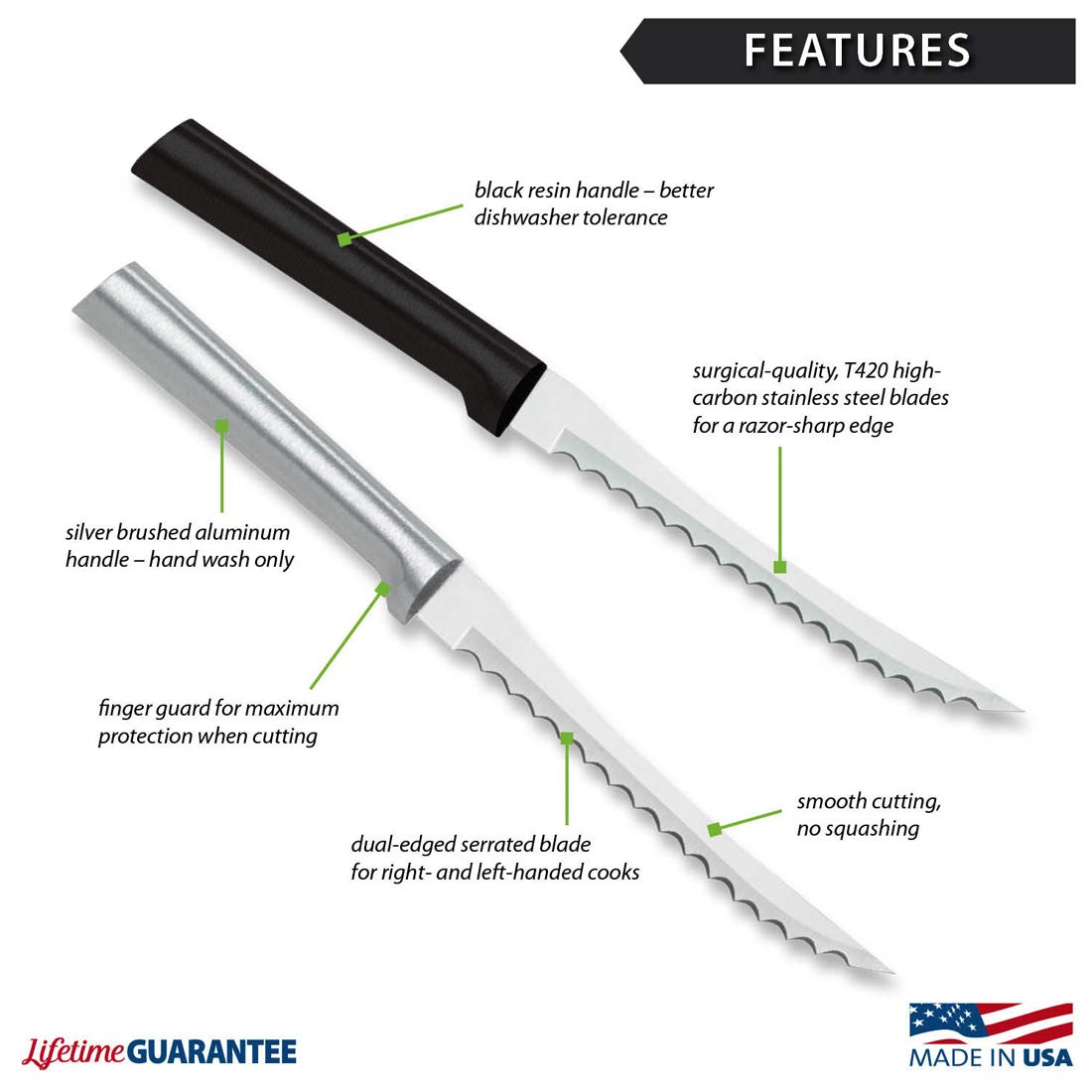 RADA Cutlery Tomato Slicer Knife (R126), 5" Stainless Steel Hollow Ground Serrated Blade, Made in USA, Silver Handle