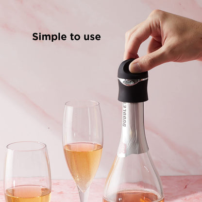 Rabbit Champagne and Wine Sealer, Airtight Wine and Champagne Stopper, Keeps Bubbles Fresh Longer, Easy to Use, Velvet Black, Essential Bar Tool