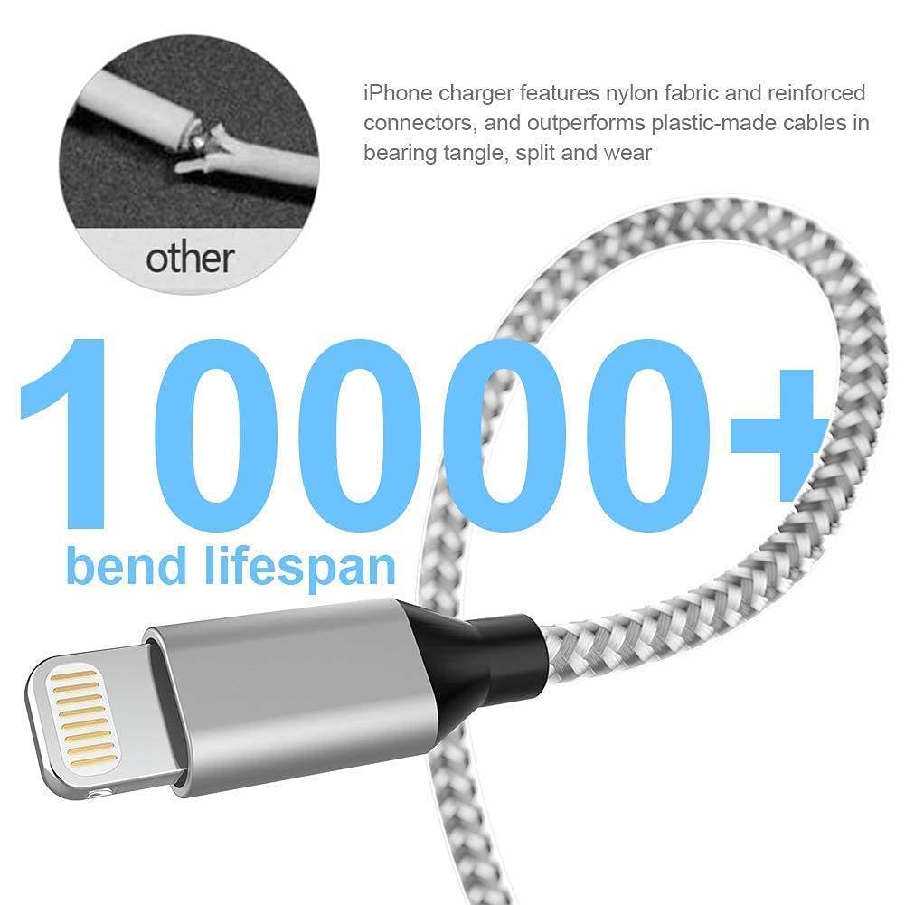 [Apple MFi Certified] 6Pack[3/3/6/6/6/10ft] iPhone Charger Lightning Cable Compatible iPhone 14ProMax/14Pro/14/14Plus/13Pro/13/12Pro/12/11 and More-Silver&White