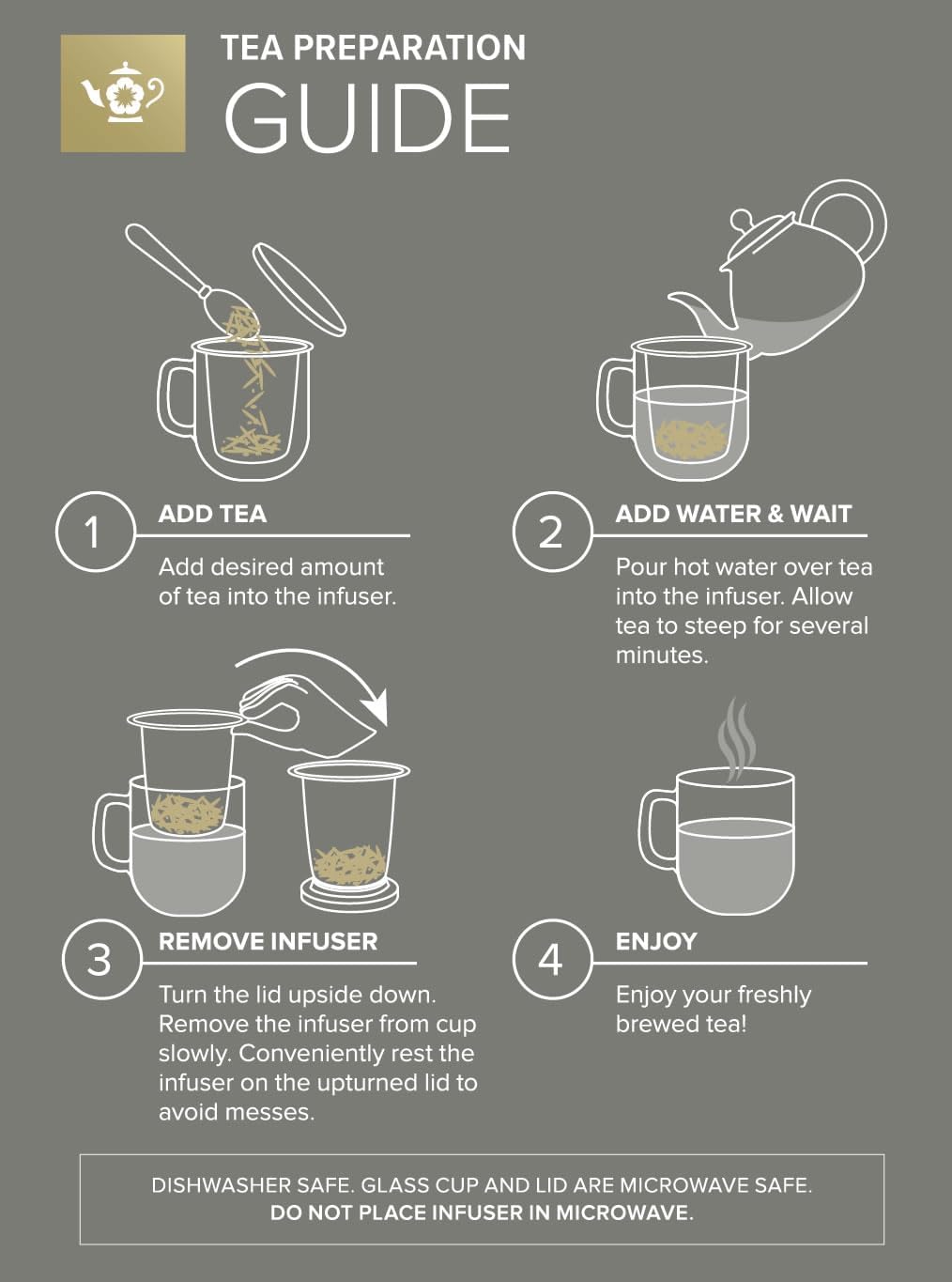 Teabloom Personal Tea Maker - Insulated Heatproof Glass Cup with Loose Tea Infuser and Lid/Coaster – Tea Connoisseur's Choice – Borosilicate Glass Infusion Mug (8 Oz)