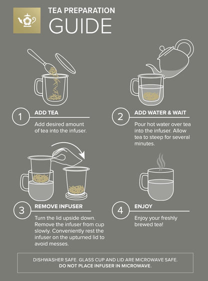 Teabloom Personal Tea Maker - Insulated Heatproof Glass Cup with Loose Tea Infuser and Lid/Coaster – Tea Connoisseur's Choice – Borosilicate Glass Infusion Mug (8 Oz)