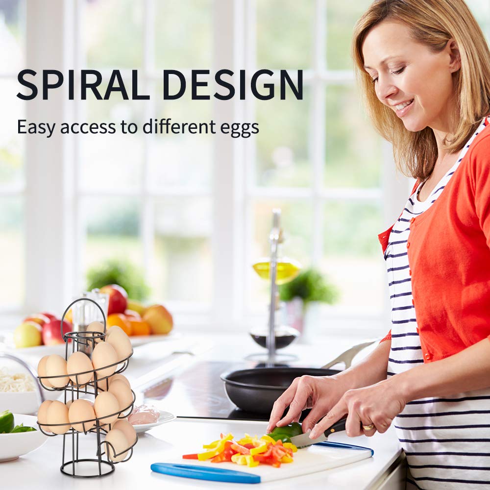 OBVIS Spiral Egg Skelter Dispenser Rack Metal Storage Holder Display Countertop Black