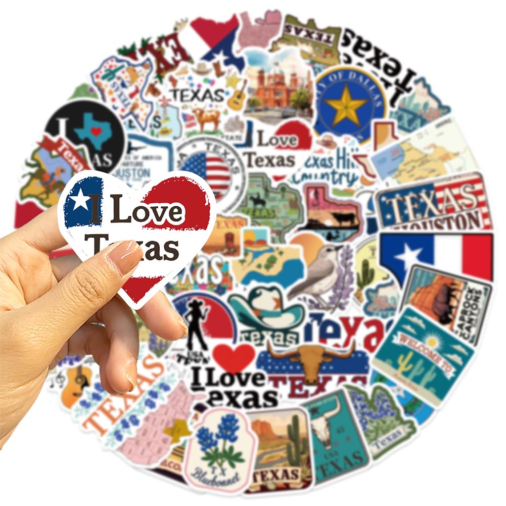 Texas Stickers |55Pcs TX Travel Waterproof Vinyl Decals for Water Bottles Cup Computer Mobile Phone Skateboard Guitar