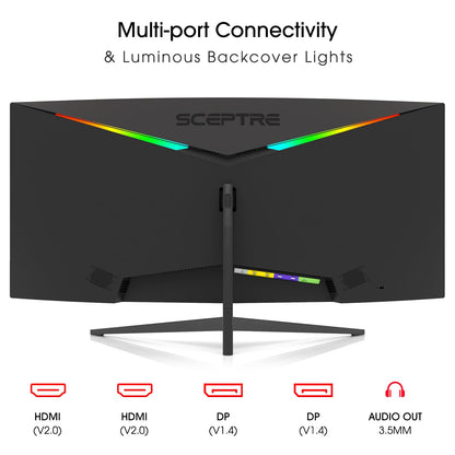 Sceptre 34-Inch Curved Ultrawide WQHD Monitor 3440 x 1440 R1500 up to 180Hz/165Hz DisplayPort x2 99% sRGB 1ms Picture by Picture, Build-in Speakers Machine Black 2025 (C345B-QUT168)