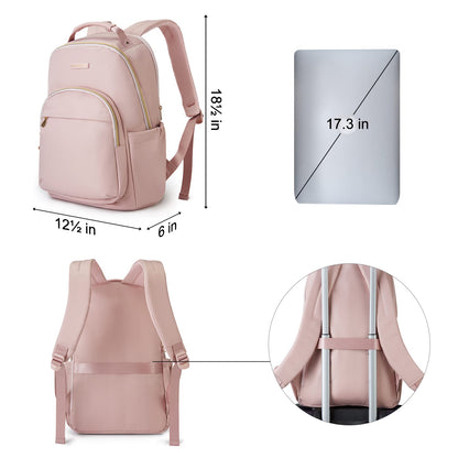 LIGHT FLIGHT Laptop Backpack for Women, Travel BookBag for 17.3 Inch Computer, Backpack for Work Travel College, Large Pink