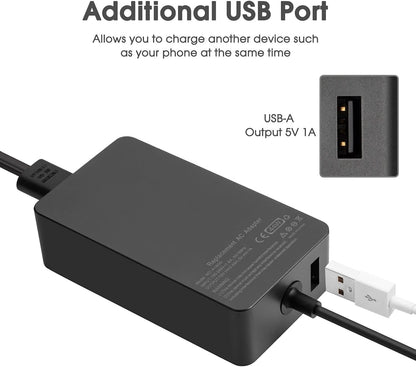 Surface Charger, 44W Power Supply Adapter for Microsoft Surface Pro 3/4/5/6/7, Surface Laptop, Surface Book, Surface Go, Surface Laptop Go, with 6.2 Ft Power Cord