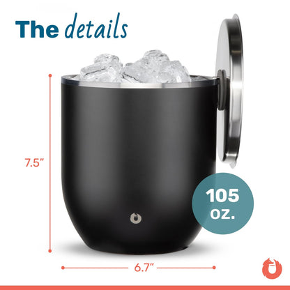 SNOWFOX Plus, Premium Vacuum Insulated Stainless Steel Ice Bucket with Lid/Scoop,Home Bar Accessories,Elegant Bartending Ice Buckets for Parties,Beautiful Outdoor Entertaining Supplies,3L,Matte Black