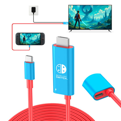 Switch 2 Dock Station HDMI Cable Adapter 4K@60Hz 18Gbps 6.7ft PD 100W USB C to HDMI 2.0 Converter, Portable &Travel TV Connector Cord Compatible with Nintendo Switch 2/OLED/Nintendo Switch-Blue