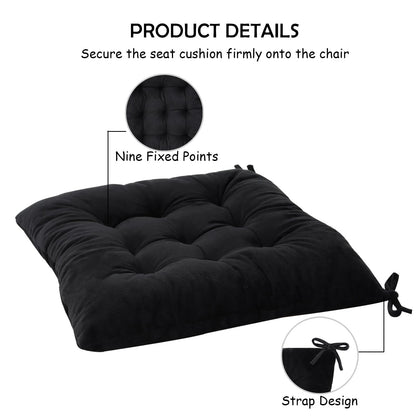 MissSoul Set of 2 Chair Cushions for Dining Chairs with Ties, Indoor Non-Slip Kitchen Chair Pad and Dining Room Seat Cushion Mat for Office Living Room Outdoor 15.5" - Black