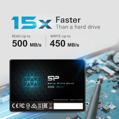 Silicon Power 128GB SSD 3D NAND A55 SLC Cache Performance Boost SATA III 2.5" 7mm (0.28") Internal Solid State Drive (SU128GBSS3A55S25AH)