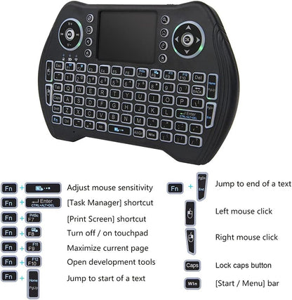 BL Mini-Funktastatur-Fernbedienung mit Touchpad und Maus-Kombination, hintergrundbeleuchtete 2,4-GHz-Mini-Tastatur, kabelloser USB-Dongle, wiederaufladbarer Li-Ionen-Akku für Android TV Box, Smart TV, PC, PS3, Windows, MacOS, Xbox 