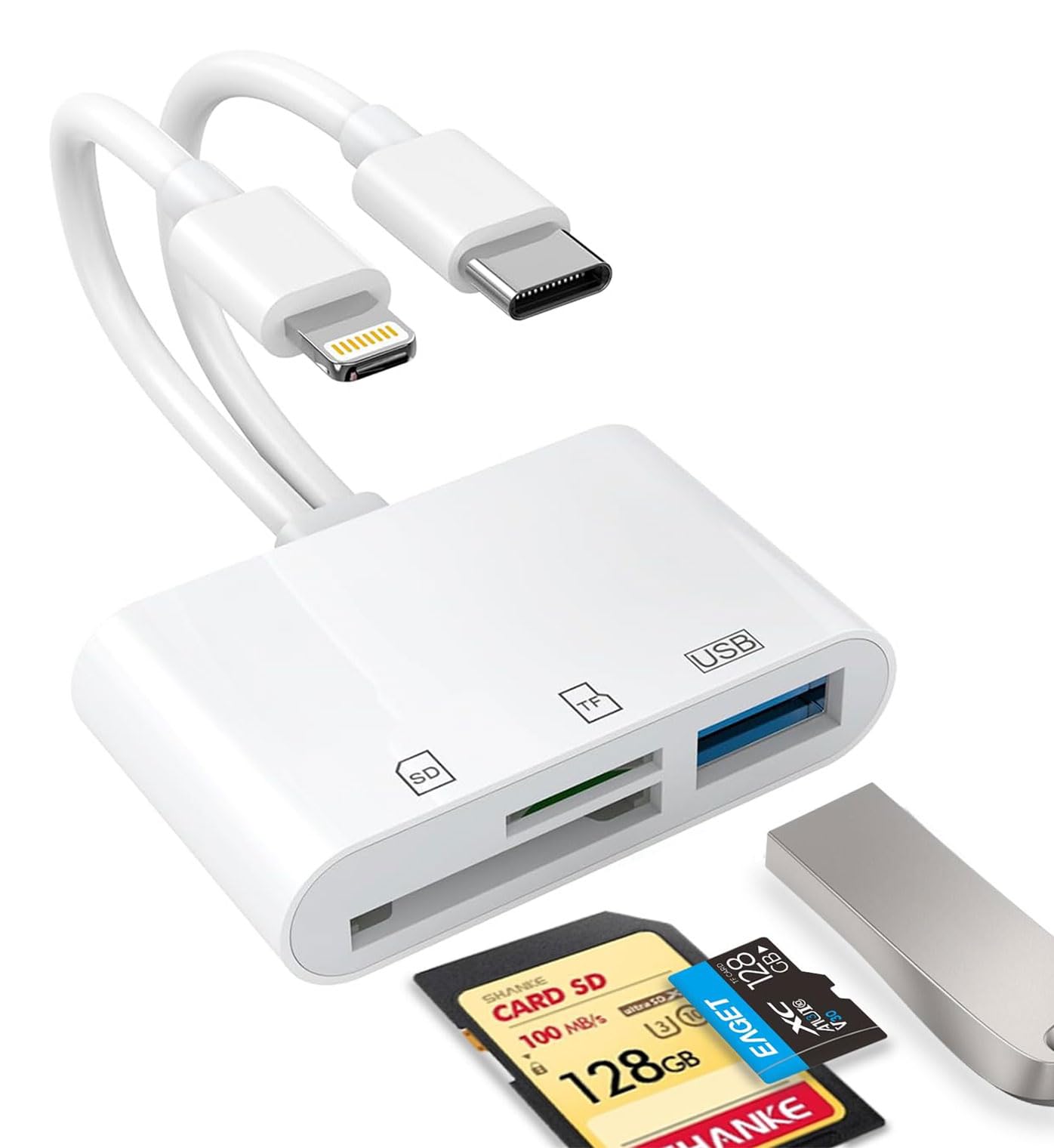 SD-Kartenleser für iPhone, iPad, USB-C- und Lightning-Dual-Port-SD-Kartenadapter, Speicherkartenleser für Kameraadapter, unterstützt SD, Micro-SD, USB 3.0, keine Treiber-App erforderlich