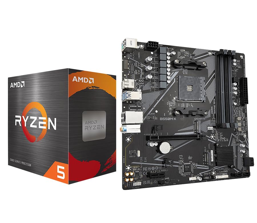 Micro Center AMD Ryzen 5 5500 Desktop Processor with GIGABYTE B550M K Motherboard (Micro-ATX, DDR4, Dual M.2, SATA 6Gb/s, PCIe 4.0)