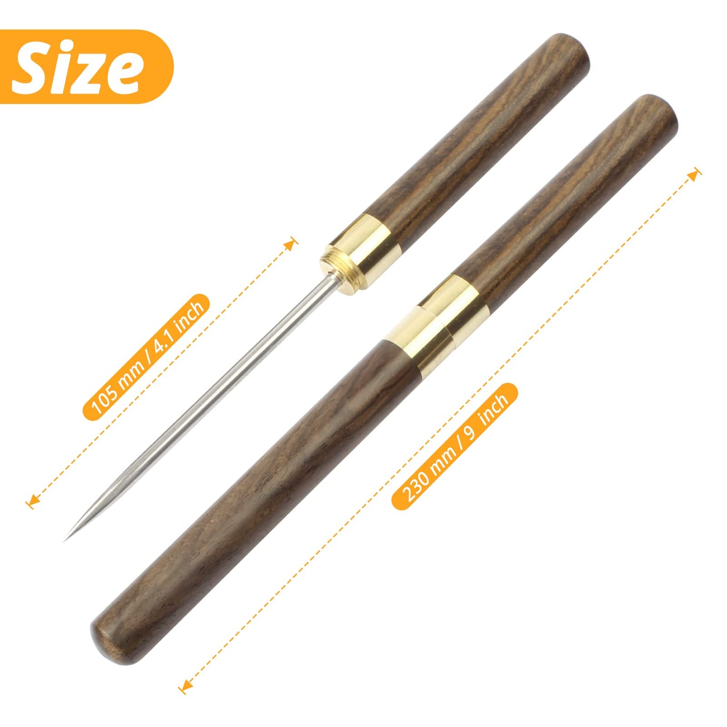 Eispickel aus Edelstahl, 23 cm lang, mit Schutzkappe, rutschfestem Holzgriff, ideal für Bars, Küche und zum Eisbrechen (M, Holzfarbe)