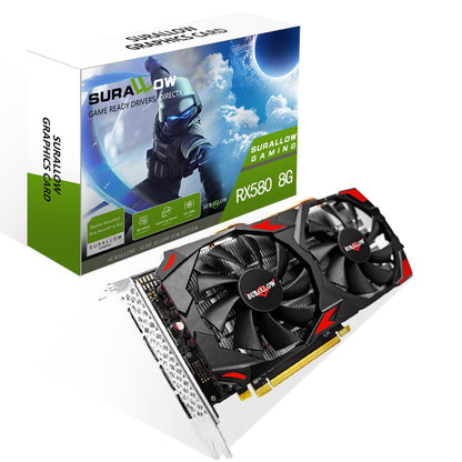 SURALLOW RX 580 8GB Grafikkarte, 2048SP, GDDR5, 256 Bit Grafikkarte für Gaming-PC, PCIE 3.0, Twin Freeze Lüfter Computer-Grafikkarte mit HDMI/DP/Anschlüssen