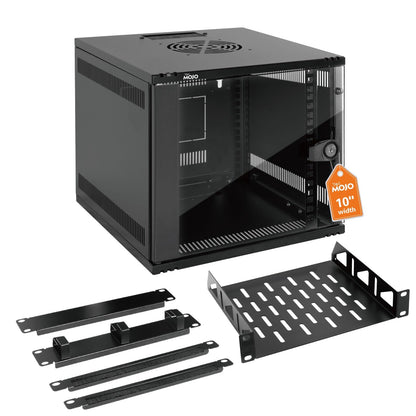 Tecmojo 6U 10 inch Rack, Wall Mount Network Cabinet Set,12.3W x 13D x 11.8H- Load Capacity 110Lbs(50 kg),Black 10" Wall Housing Server Rack Set