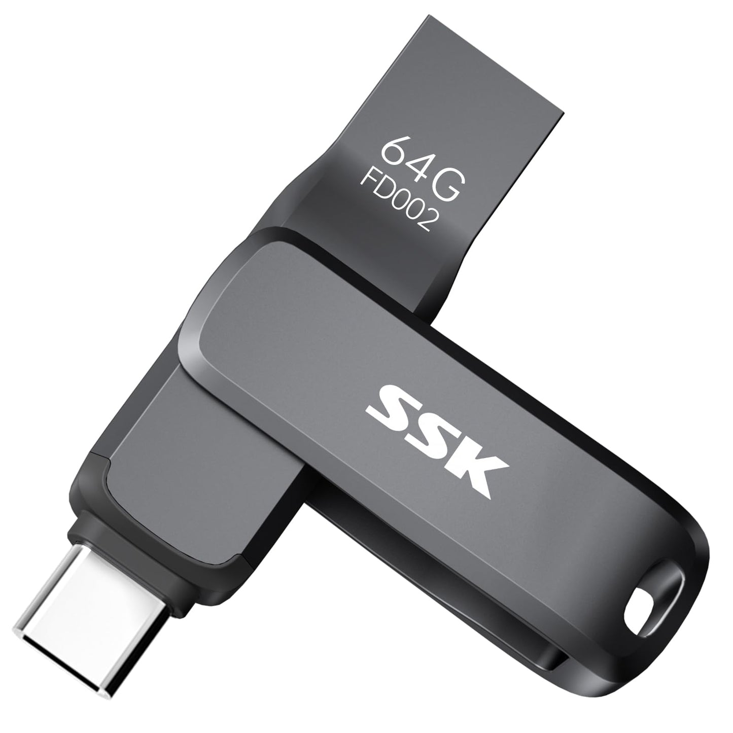SSK USB 3.2 Flash Drive 64GB,Up to 200 MB/S Read Speed USB C Memory Stick,Dual USB C Thumb Drive with USB Type-C and USB A,Robust Black Metal Pen Drive for Smartphones,Tablets,Mac,Laptop,Car,TV