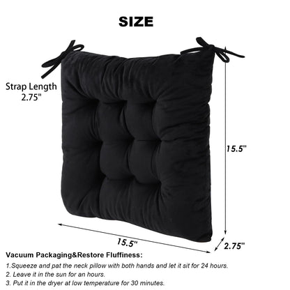 MissSoul Set of 2 Chair Cushions for Dining Chairs with Ties, Indoor Non-Slip Kitchen Chair Pad and Dining Room Seat Cushion Mat for Office Living Room Outdoor 15.5" - Black