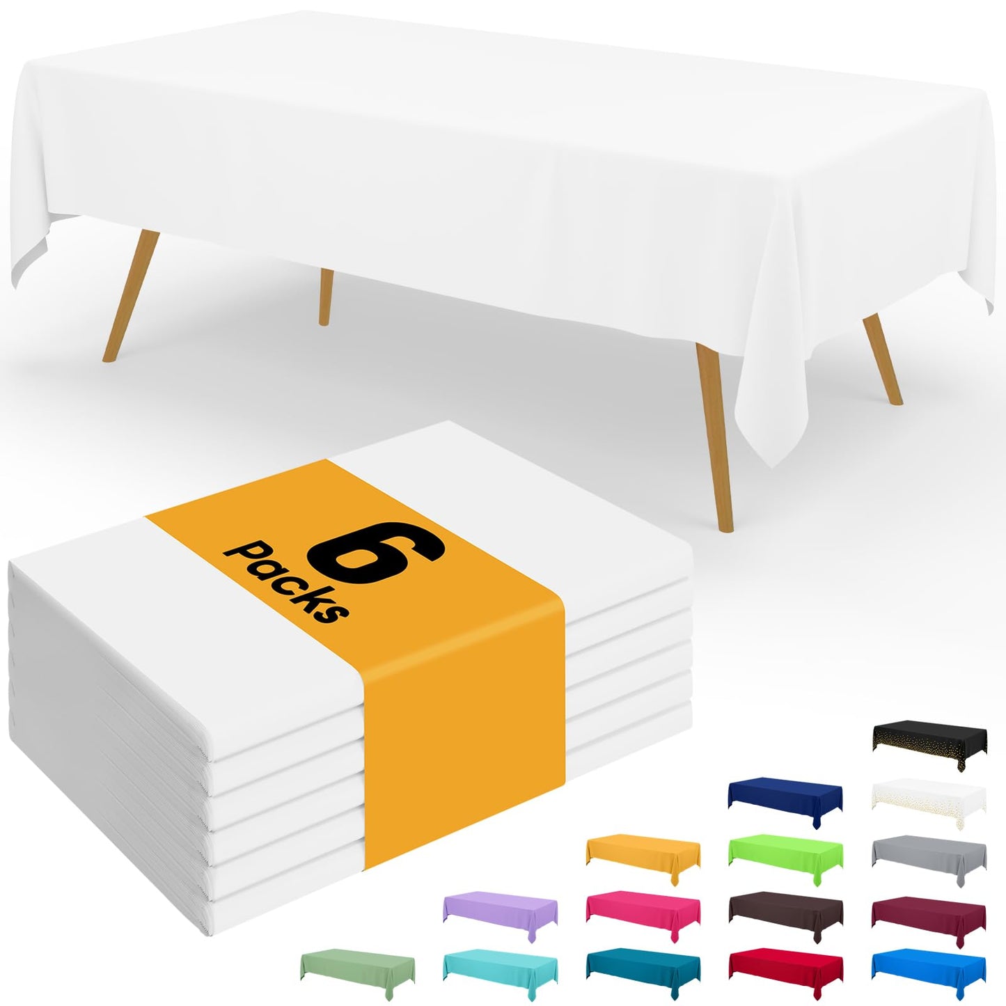 Smiry Einweg-Tischdecken – 6er-Pack, 137 x 274 cm (54 x 108 Zoll), wasserdichte rechteckige Tischdecken für Partys, dekorative Tischabdeckung aus Kunststoff, auslaufsicher und robust, weiß