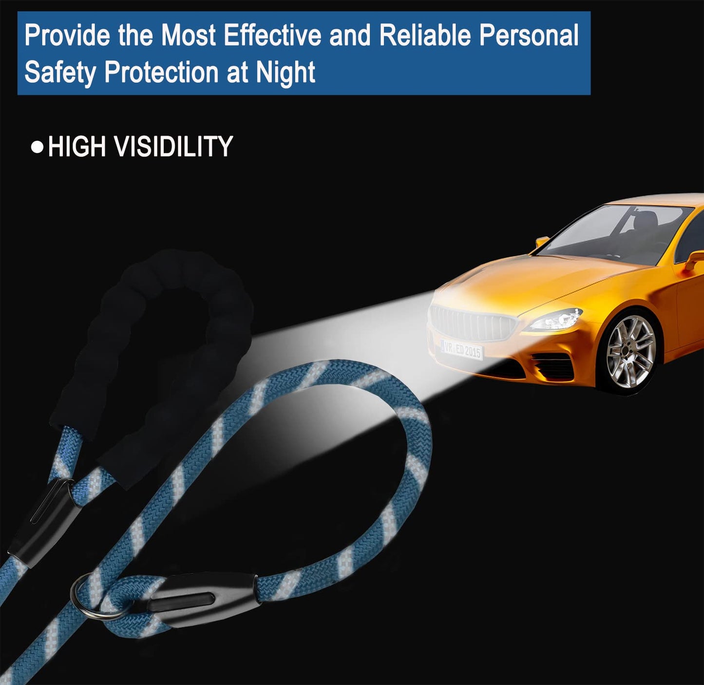 Hundeleine, 1,8 m lange, robuste Hundeleine, strapazierfähige Premium-Qualität, starke Seil-Schlupfleine mit komfortablem, gepolstertem Griff und hochreflektierenden Fäden für kleine, mittlere und große Hunde, (Schwarz) 