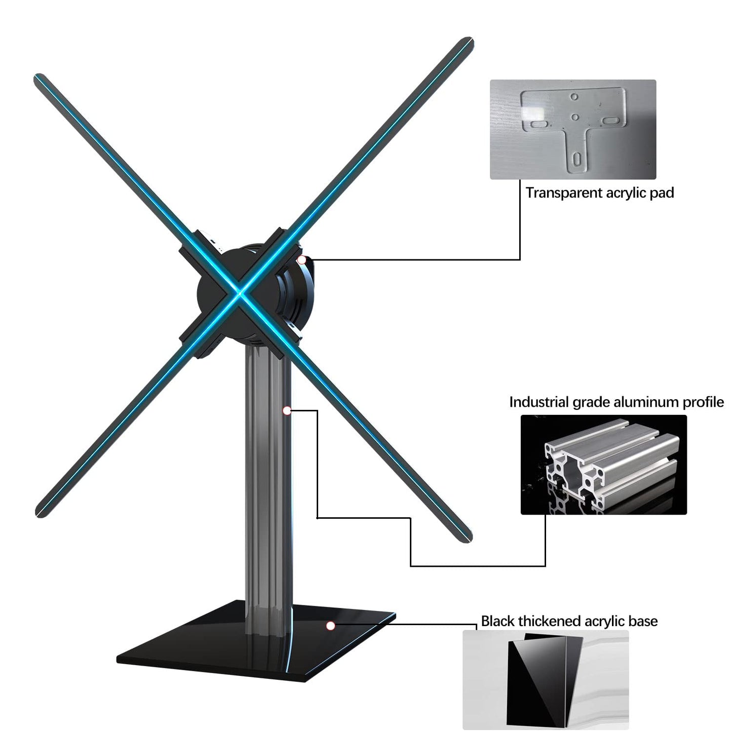 Missyou 3DHologramFan Desktop Stand with Tempered Glass Base and Aluminum Alloy Frame, Suitable for 27.5" or Smaller Fans(Desktop Stand (Height 15"))