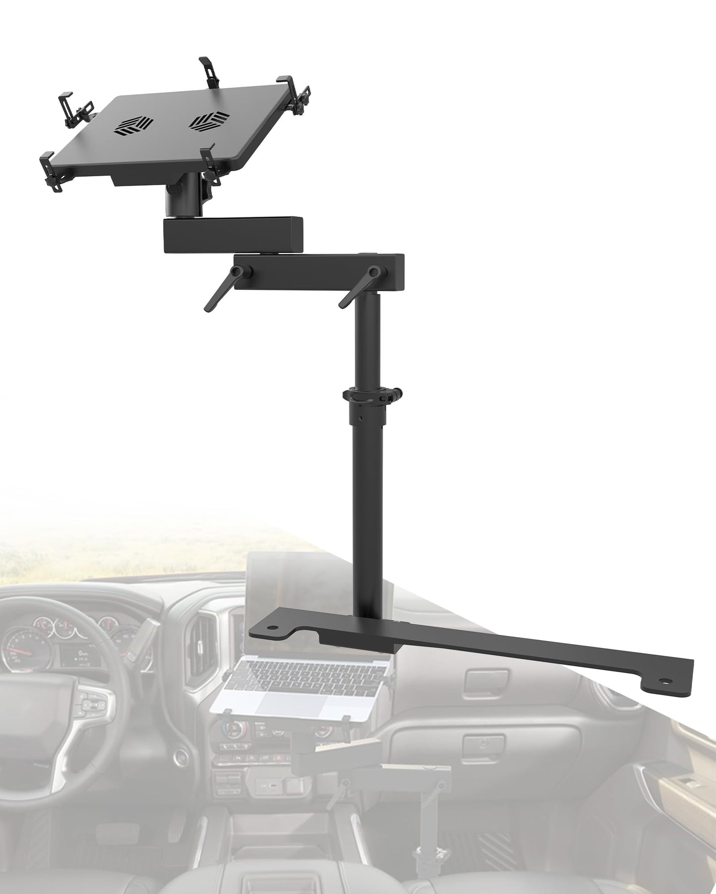 SPIRRELAB Truck Laptop Mount Fit for 19-25 Chevy Silverado, Tahoe, GMC Sierra, No-Drilling Vehicle Laptop Mount Built-in Cooling Fan Adjustable Truck Computer Stand