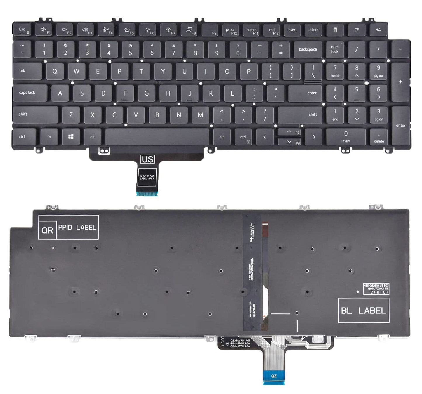 Replacement Keyboard for Dell Latitude 5520 5530 5540 5521 5531, Precision 3560 3570 3580 3561 3571 3581 7670 7680 7770 7780 Laptop with Backlit US Layout P/N: N7N16 0N7N16
