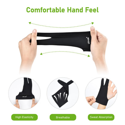OTraki Drawing Glove 4 Pack Artist Gloves Digital Art Free Size with Two Fingers Tablet Right Hand for Graphics Pad Painting Good for Right or Left Hand - 2.95 x 7.87 inch