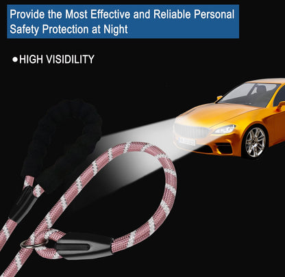 Hundeleine, 1,8 m lange, robuste Hundeleine, strapazierfähige Premium-Qualität, starke Seil-Schlupfleine mit komfortablem, gepolstertem Griff und hochreflektierenden Fäden für kleine, mittlere und große Hunde, (Schwarz) 