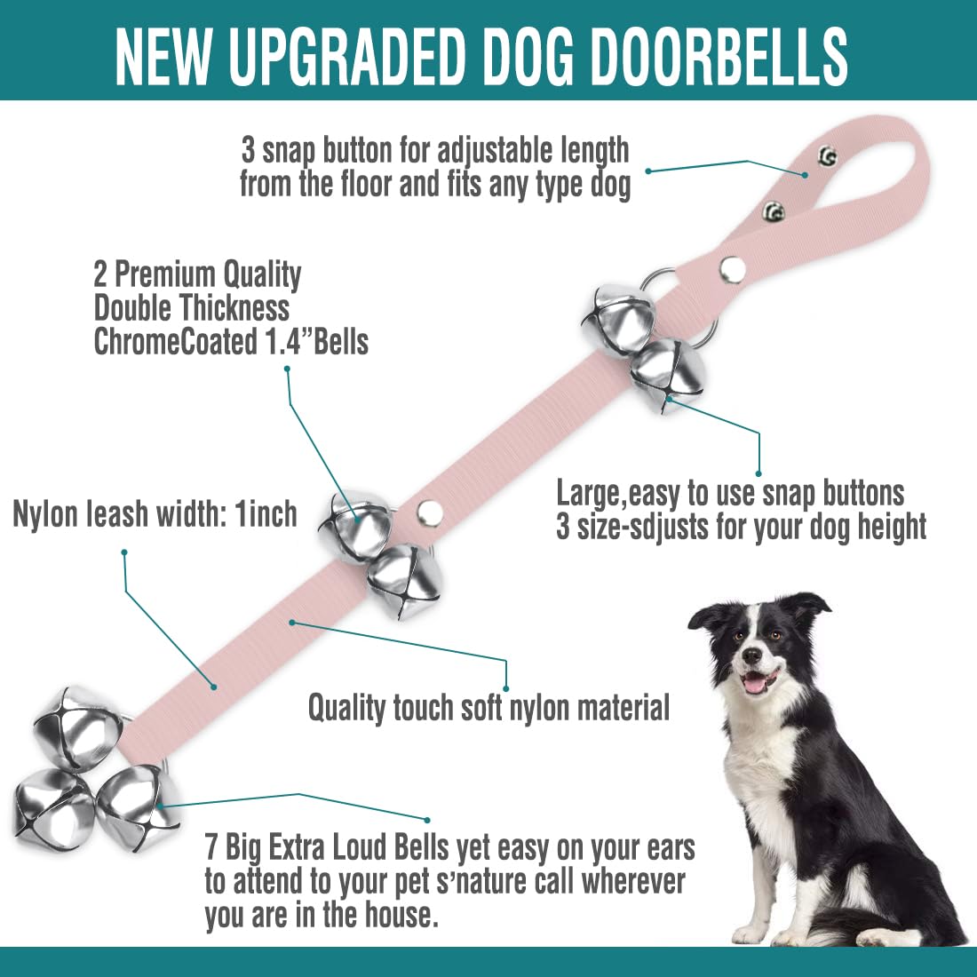 BLUETREE Dog Doorbells Premium Quality Training Potty Great Dog Bells Adjustable Door Bell Dog Bells for Potty Training Your Puppy The Easy Way - 7 Extra Large Loud 1.4 DoorBells