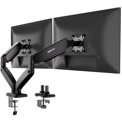 Mount-It! Dual Monitor Desk Mount - Full Motion Gas Spring Arms, Fits 13 to 32 Inch Screens, Holds 17.6 lbs per Arm, Dual Monitor Stand, VESA Mount, C-Clamp & Grommet Base