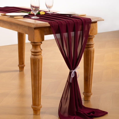 Socomi Burgundy Chiffon Table Runner Fall Thanksgiving Boho Rustic 10ft 29x120 Inches Wedding Runner Sheer Bridal Shower Decorations