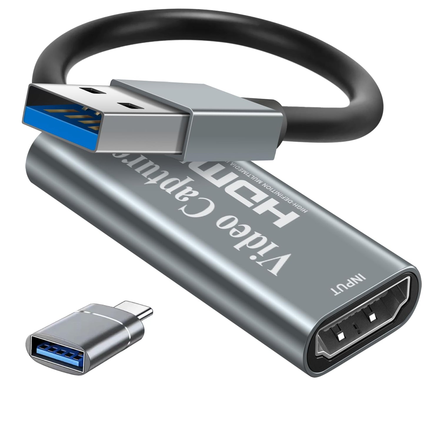 Papeaso Videoaufnahmekarten, 4K HDMI zu USB 3.0 Videoaufnahmegerät, 1080P HD 60fps Live-Übertragung und Aufzeichnung von Video und Audio für Gaming, Streaming, Unterricht, Videokonferenzen (Silber)