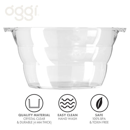 Oggi Acrylic Oval Party Tub - Clear Beverage Cooler w/Handles, Wine Cooler, Beer Chiller, Ideal Party Tubs for Drinks, Use Ice Tub for Indoor or Outdoor Bars, 18.5" x 11"