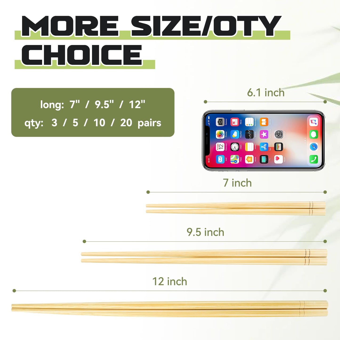 9.5 Inch X 5 Pairs Chopsticks,Reusable,Simplea and Minimalistic Design,More Size Choices 7"/9.5"/12"