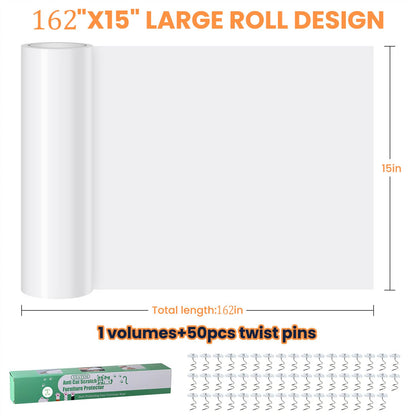 [Thicken Vinyl] Cat Scratch Furniture Protector, 162"x15" Couch Protector from Cat Claws, Single-Sided Sticky Anti Scratch Furniture Protector,Extended Size Protects More Furniture+50 Fixing