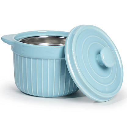 ONTUBE Ceramic Bacon Grease Container Keeper with Strainer, Frying Oil Storage Can, Turquoise