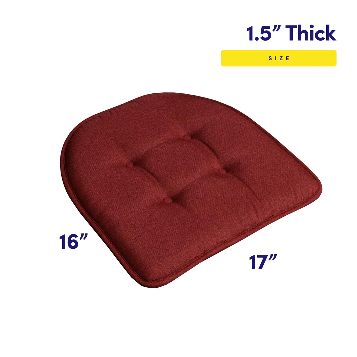 Sweet Home Collection Chair Cushion Memory Foam Pads Tufted Slip Non Skid Rubber Back U-Shaped 17" x 16" Seat Cover, 6 Pack, Wine Burgundy