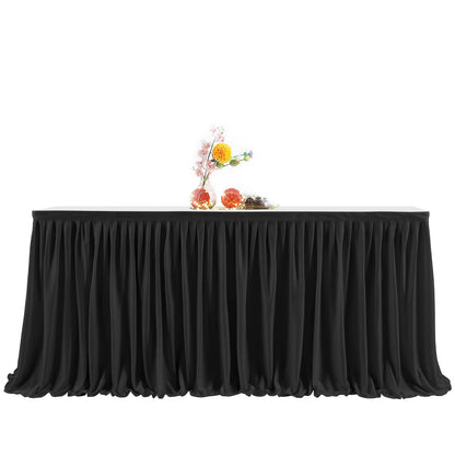 PARTISKY Black Polyester Rectangle Table Skirt, 6ft x 72in, Wrinkle Resistant, Pleated Ruffle, Perfect for Banquet, Wedding, Trade Show, Dining Table