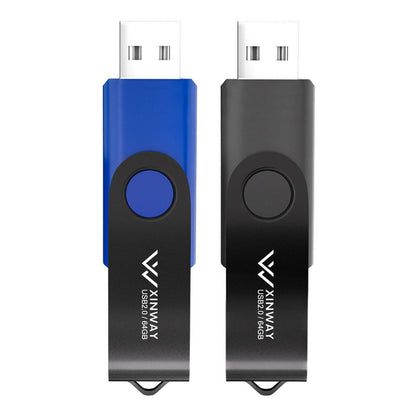 XINWAY 64GB USB 2.0 Flash Drives Thumb Drive Memory Stick Jump Drive Swivel Design, (2 Pack Tow Colors: Black Blue)