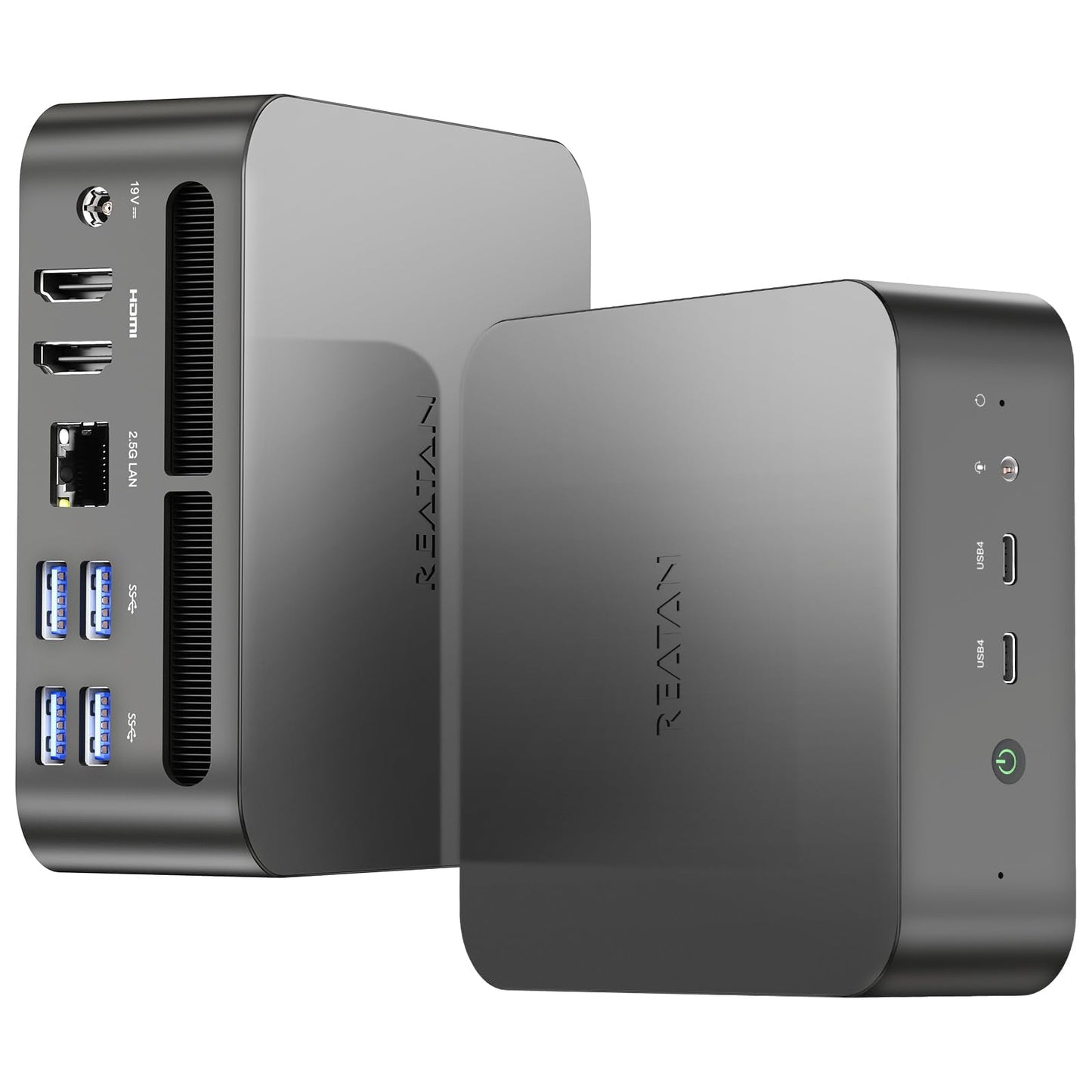 Reatan Mini PC Gaming AI AMD Ryzen 9 7940HS 64GB DDR5 2TB(2 * 1TB) NVME SSD 5600 MHz RAM, Desktop Mini Computers, Radeon 780M Graphics, 2.5Gbps LAN, USB4, HDMI 2.1, 8K USB 4.0 Wi-Fi 6E/BT5.3