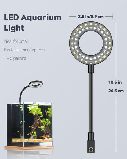 Pawfly 6 W LED Aquarium Light for 1 to 5 Gallon Fish Tanks Clip On Fish Tank Light USB Moving Aquarium Lamp with Full Spectrum Dimmable White Blue Red Green Lights with Timer (Adapter Not Included)