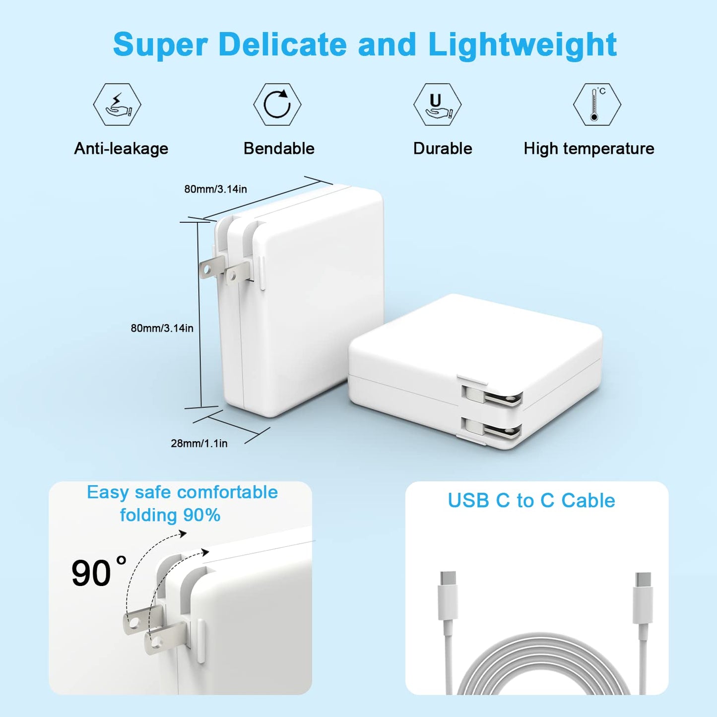 Replacement MacBook Air Charger for MacBook Pro Charger 100W USB C Power Adapter for Mac Book Pro 2022 2021 2020 2019 2018 16 15 14 13 Inch Fast Charging, and All Type C Devices Laptops
