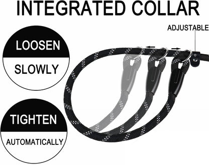 Hundeleine, 1,8 m lange, robuste Hundeleine, strapazierfähige Premium-Qualität, starke Seil-Schlupfleine mit komfortablem, gepolstertem Griff und hochreflektierenden Fäden für kleine, mittlere und große Hunde, (Schwarz) 