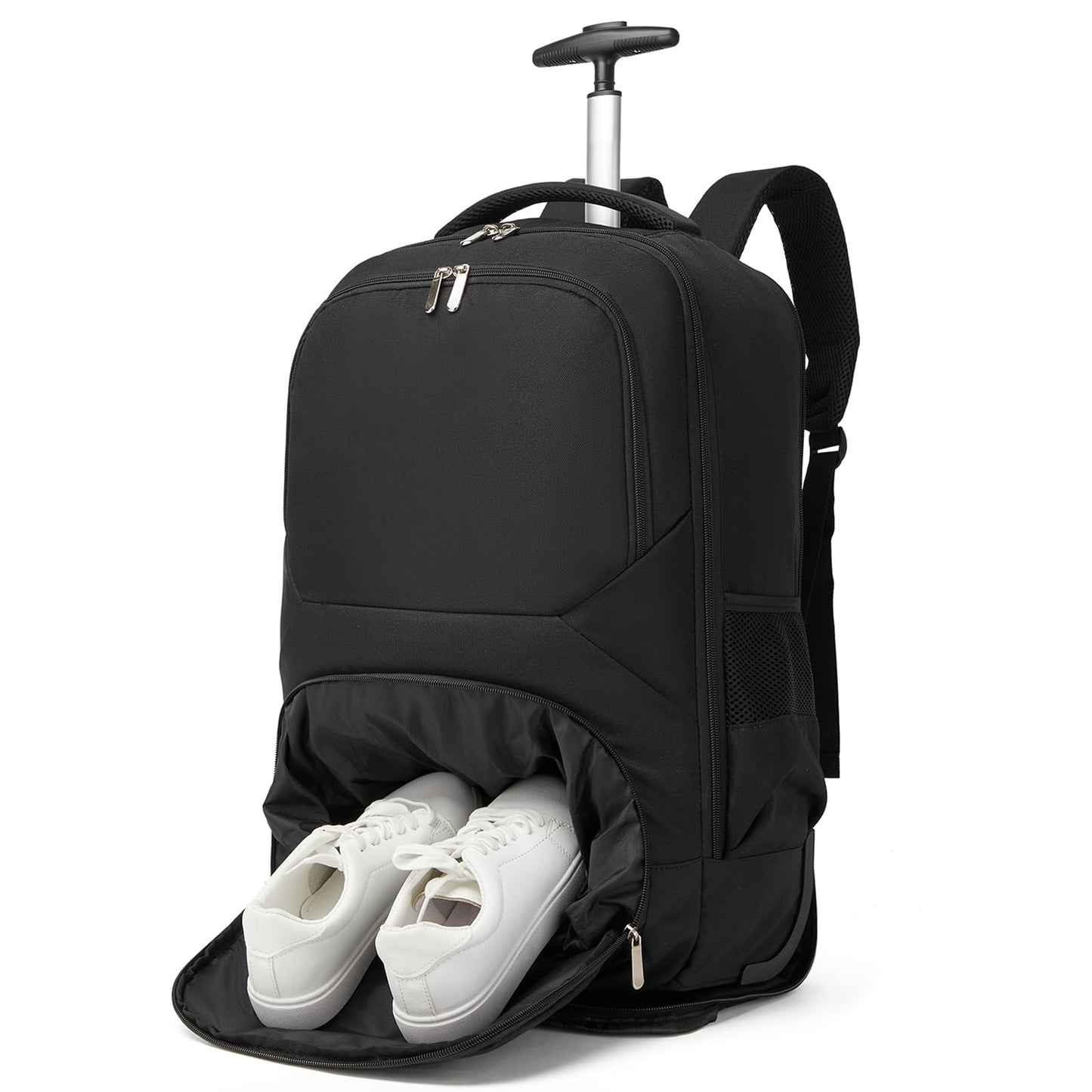 seyfocnia Rollrucksack, Reisetasche mit Schuhfach, Rollrucksack, Business-Rucksack mit Rollen, Handgepäck-Rucksack mit Rollen für Damen und Herren – Schwarz