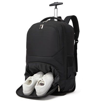 seyfocnia Rollrucksack, Reisetasche mit Schuhfach, Rollrucksack, Business-Rucksack mit Rollen, Handgepäck-Rucksack mit Rollen für Damen und Herren – Schwarz