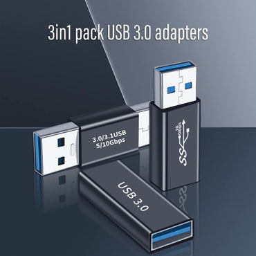 3-teiliges USB 3.0-Adapterset (USB 3.0 Buchse auf Buchse, Stecker auf Stecker und Buchse auf Stecker), Hochgeschwindigkeits-Konverter-Verlängerungskupplungsstecker, Schwarz 