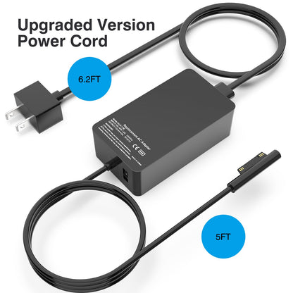 [Verbesserte Version] Surface Pro Ladegerät 65W für Surface Pro 3/4/5/6/7/8/9/X Netzteiladapter, kompatibel mit Microsoft Surface Book Laptop/Tablet, funktioniert mit 65W, 44W, 36W und 24W (3 m Kabel)