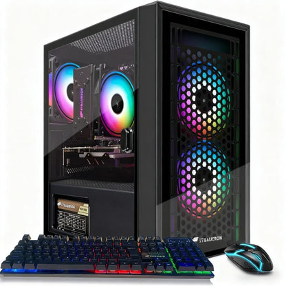 STGAubron Gaming-PC, Intel i7 Xeon E5, Radeon RX 550 4G, 16 GB RAM, 512 GB SSD, WLAN, Bluetooth 5.0, 3 RGB-Lüfter, Windows 11 Home, Gaming-Tower für Gamer und Streaming